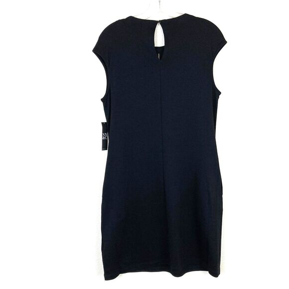 NY&C NWT Sheath Dress Size S Black Knit Cutout Front Keyhole Back Cap Sleeves - Picture 3 of 10
